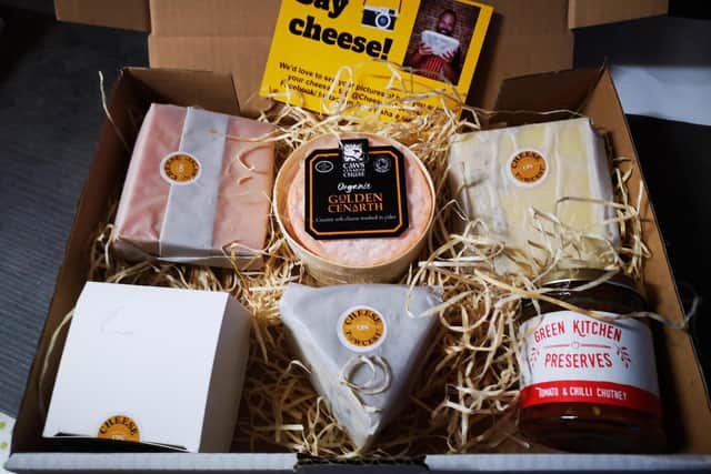 The boxes contain four different cheese, artisan crackers and a local chutney.