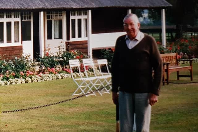 Captain Richard Henry 'Dick' Hawkins in front of the pavilion at Everdon Hall