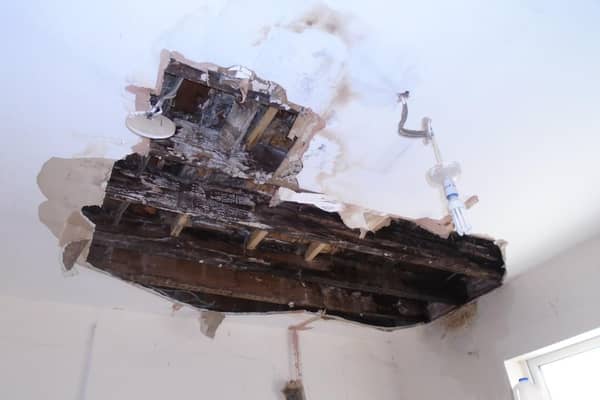 The rotting ceiling at Zaheer Uddin Babar's property in Colwyn Road, Northampton, had partially collapsed. Photo: Northampton Borough Council