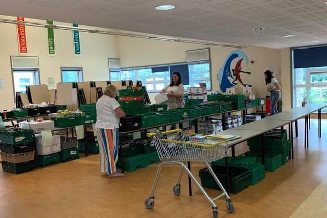 The foodbank at Thomas Becket Catholic School