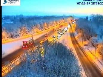 Highways England jam cams show the snowy scene near Kettering