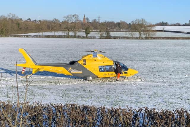 Warwickshire and Northants Air Ambulance landed in a field close to the motorway. Photo: @Northants_RCT