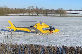 Warwickshire and Northants Air Ambulance landed in a field close to the motorway. Photo: @Northants_RCT