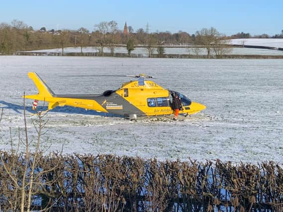 Warwickshire and Northants Air Ambulance landed in a field close to the motorway. Photo: @Northants_RCT