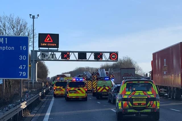 Emergency services are dealing with the three-vehicle crash on the M1: Photo: @Northants_RCT
