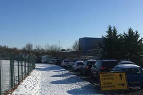 Queues this afternoon for the drive-in test centre in Kettering