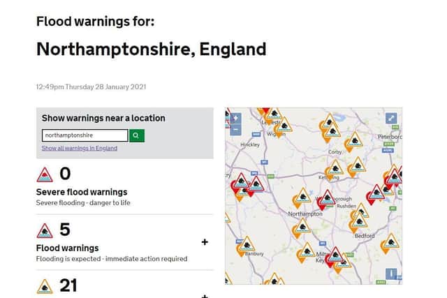 The Environment Agency has issued 26 flood warnings and alerts for Northamptonshire