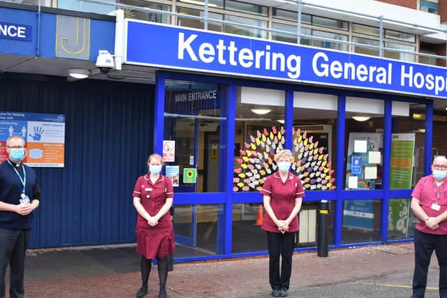 Reverend Neil Tyrer with Amelia Lapsley and Julie Jones from the palliative care team at KGH along with James Martin from the Lamport ward.