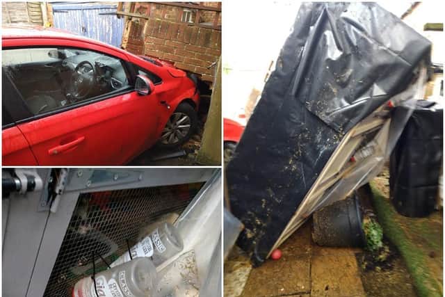 A car crashed into a garden wall in Northampton, which had a ferret hutch behind it