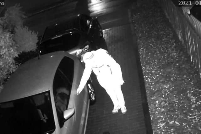 CCTV footage of the man trying the car door in Harpole in the early hours of Friday morning
