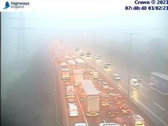 Highways England jam cams showed queues for 71⁄2 miles on the M1 on Monday morning