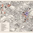 A map of Northampton town centre with the schemes included in the town investment plan highlighted