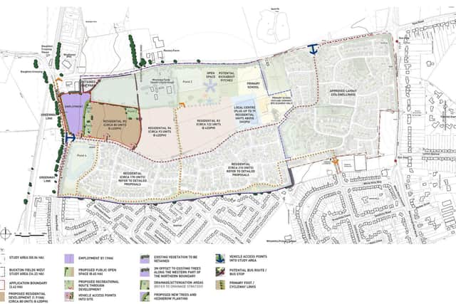 The masterplan for the 1,050-home Buckton Fields development near Boughton, with the 85-property plot highlighted on the left