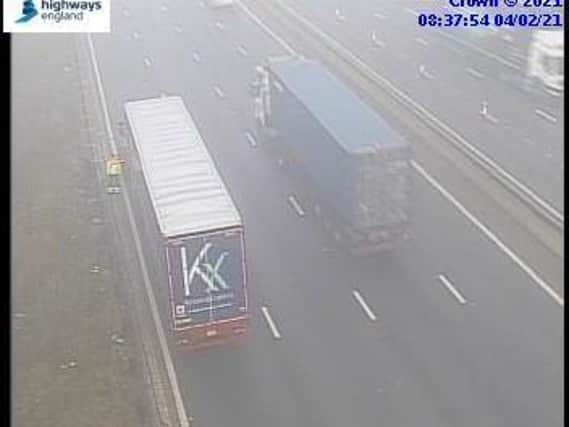 Highways england cameras showed one of the trucks stranded in lane one of the M1