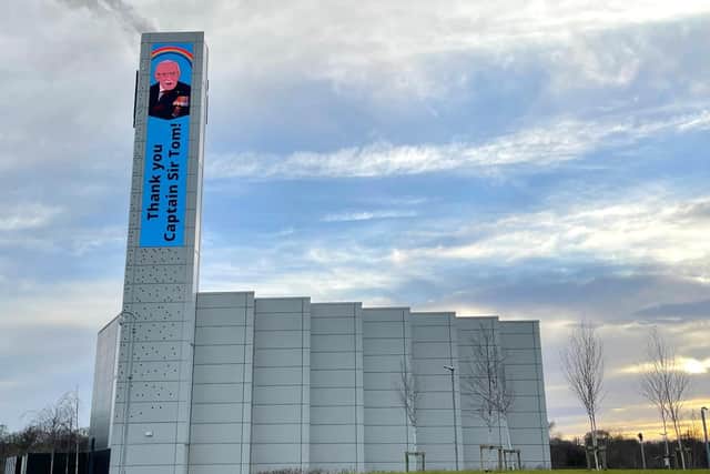 The university of Northampton’s Energy Centre tower also shared a tribute to Captain Sir Tom Moore on its big screen.
