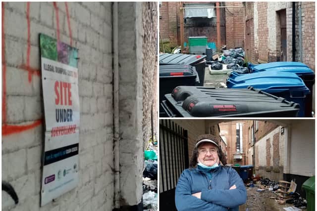 Market trader Eamonn 'Fitzy' Fitzpatrick is calling for someone to take responsibility for a filthy alleyway off Sheep Street.