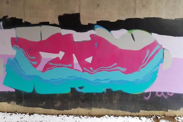 Graffiti artist fled from under a railway bridge near Crick, leaving this behind. Photo: Northants Police