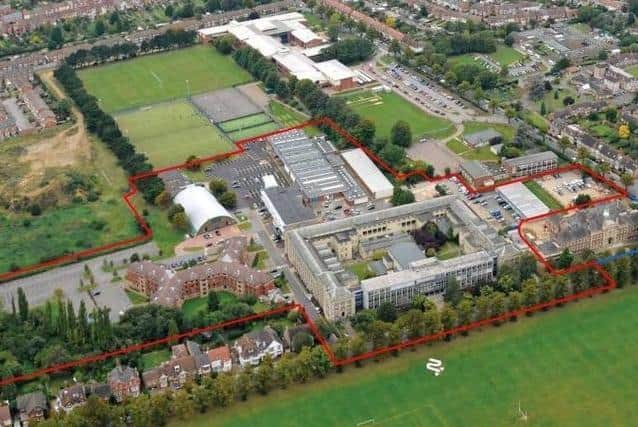 The Avenue Campus with a red line around the site