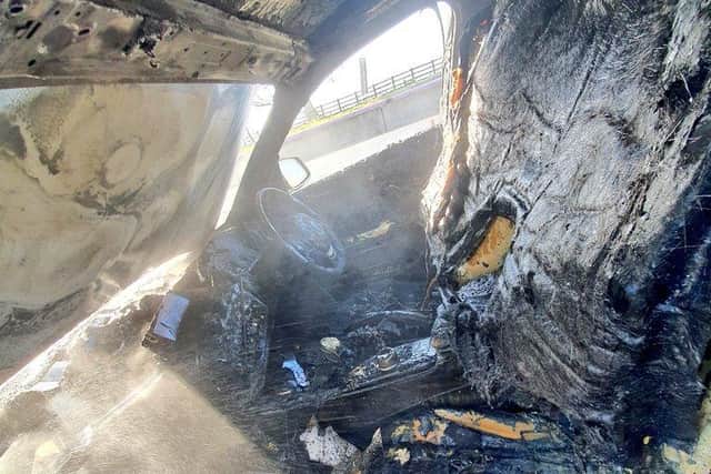 Dramatic pictures show the extent of the fire inside the vehicle