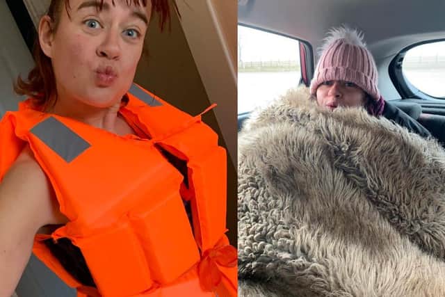 Helen before and after her cold water challenge