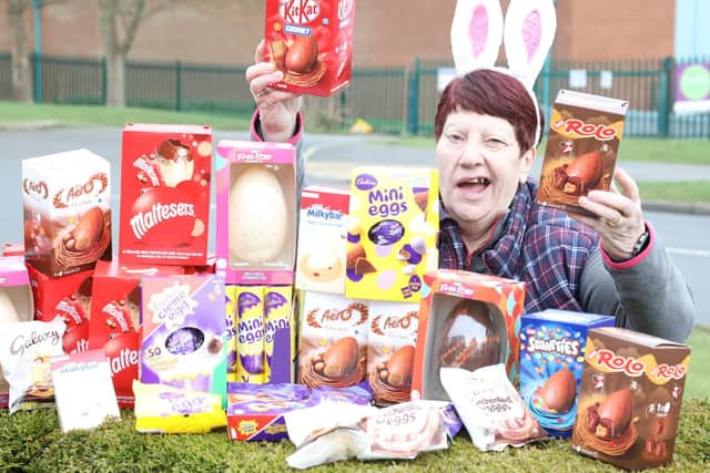 Jeanette Walsh with some of the Easter eggs donated by Shoosmiths
