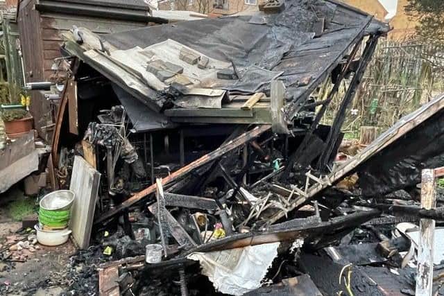 Wednesday morning's scene after the fire, which investigators believe was started deliberately