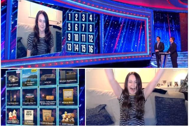 Adele faces the famous pair's before celebrating getting her one-question answer correct to scoop a dozen magnificent prizes