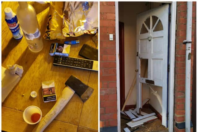 An axe was among the items seized after police smash their way into two cannabis farms in Kettering. Photos; @KetteringPolice