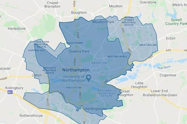 The updated area of Northampton where e-scooter rides will be allowed from Thursday.