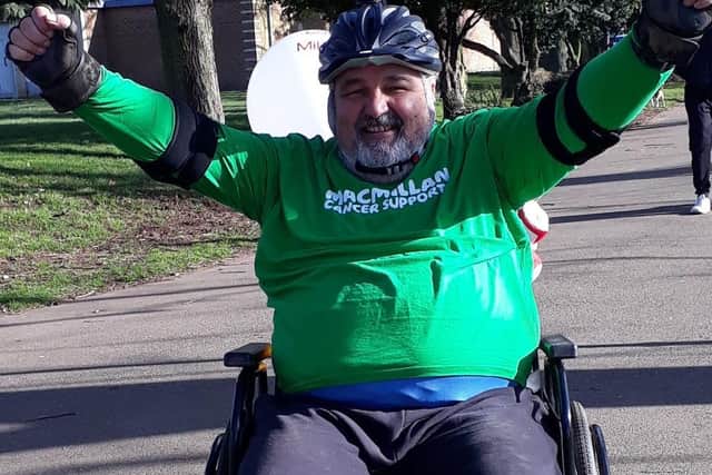Alan Hackett clocked up 60 miles in his wheelchair over 26 days, finishing on his 60th birthday.