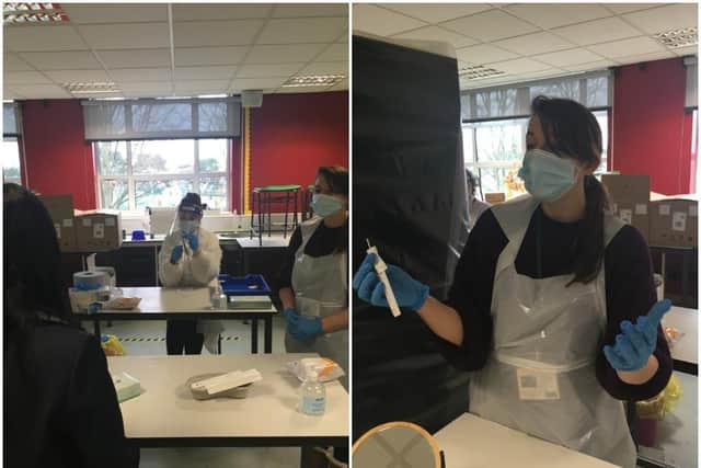 Malcolm Arnold Academy hired Chaperones 4 Kidz employees to help run its testing centre for two days last week. Photos courtesy of David Ross Education Trust