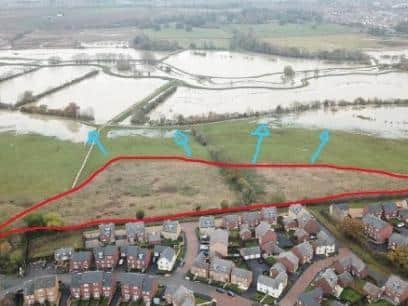 A drone image taken by a local resident was sent in as part of the objections to highlight the recent flooding on the land in question