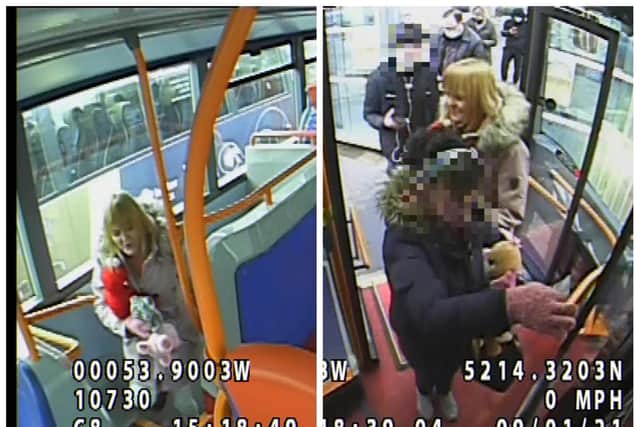 Cameras caught the woman getting on an off the Stagecoach bus in Northampton