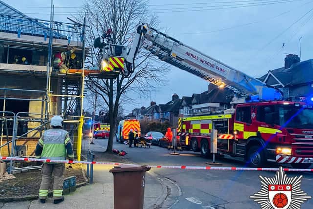 Fire crews used specialist arial equipment to reach the stranded man. Photo: Northants Fire & Rescue Service