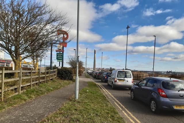 The queues on Tuesday (March 9) at around 12.30pm