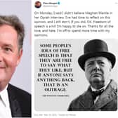 Piers Morgan sticking by his controversial statement this morning alongsiide a quote on free speech by Winston Churchill. Photo: Getty IMages