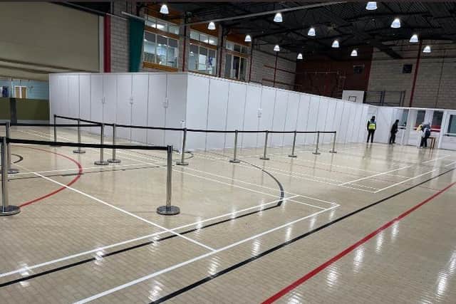 Corby's first lateral flow testing centre at Lodge Park sports centre