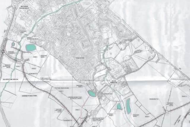 A drawing of where the Towcester relief road will be built between the A5 and A43 to the south of the town