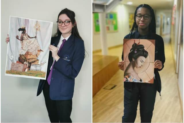 Northampton Academy Year 11 students Anastasija (left) and Morenike came first and second in United Learning’s annual art contest