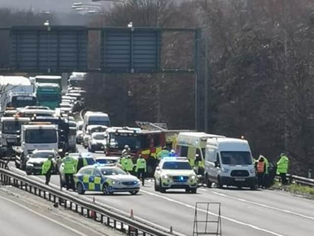 Emergency services at the scene of the crash on the A45 on Friday afternoon