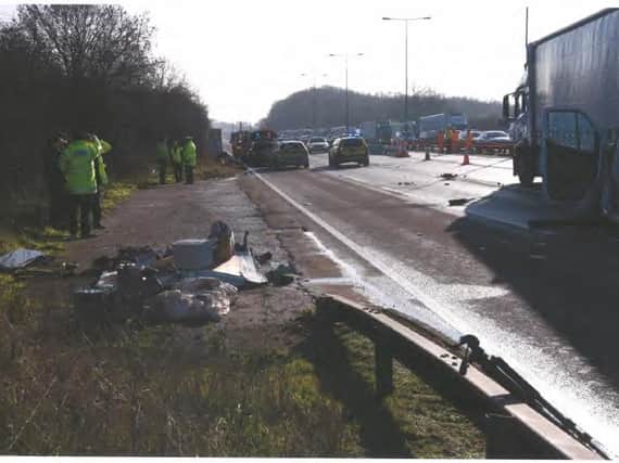 Konrad Biadun drove away from the scene of a fatal car crash he caused when he stopped on the M1 for seemingly no reason.