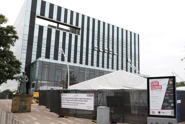 Corby's main PCR testing site is in James Ashworth Square