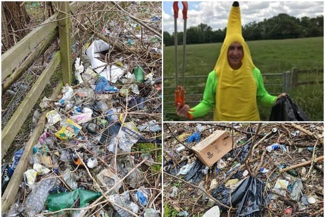 Kevin Doherty, who calls himself Banana Man Litter Warrior on Twitter, posted several photos of the rubbish in woodland next to the M1 southbound service station at junction 15a for Northampton