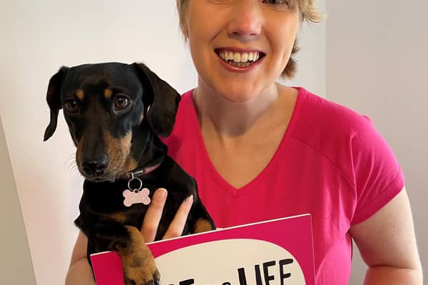 Cancer survivor Heather Duff with her miniature dachshund Parsnip