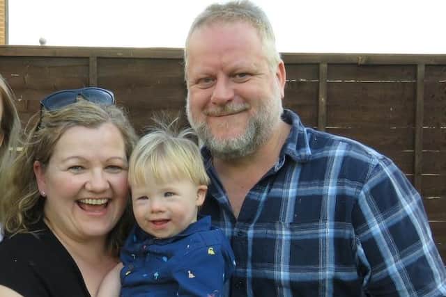 Samuel with his mum and dad, Tanya and Andre.