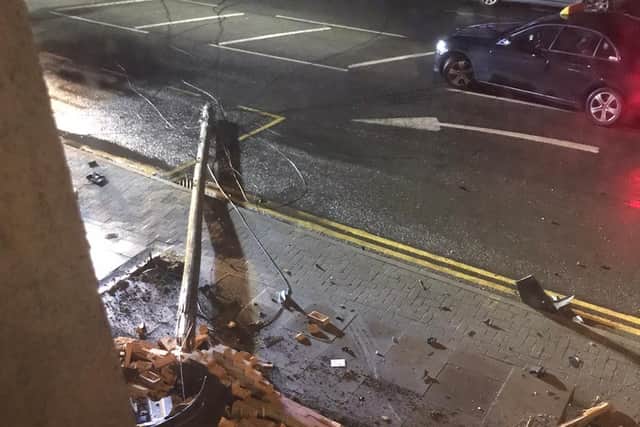 The car smashed into the wall