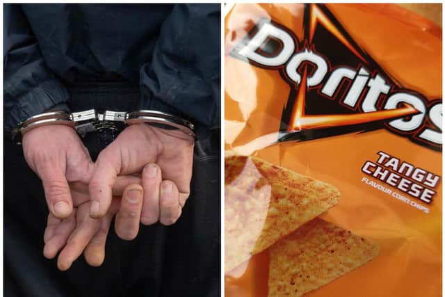 Lawrence, 25, was jailed for assaulting a police constable and attempting to steal a packet of Doritos