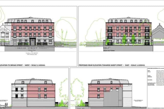 Drawings of the plans. The main pedestrian entrance is taken from Broad Street.
