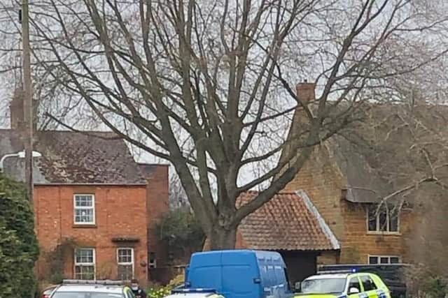 Three police cars intercepted the blue van in Harpole today (Wednesday)