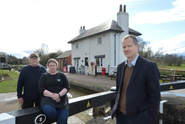 Gary Hives and Kelly Foster of Top Lock Coffee Shop with Neil O'Brien MP who is supporting the cafe.
PICTURE: ANDREW CARPENTER